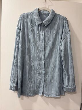 Light Blue Textured Button-Up Shirt
